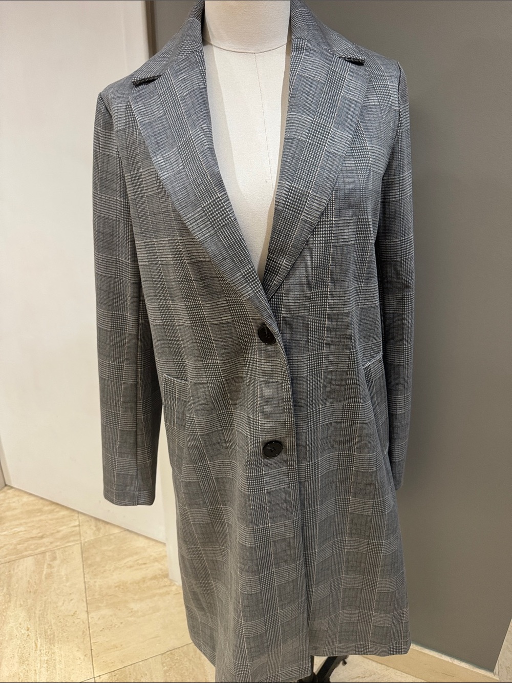 Joie Gray Plaid Long Blazer Coat